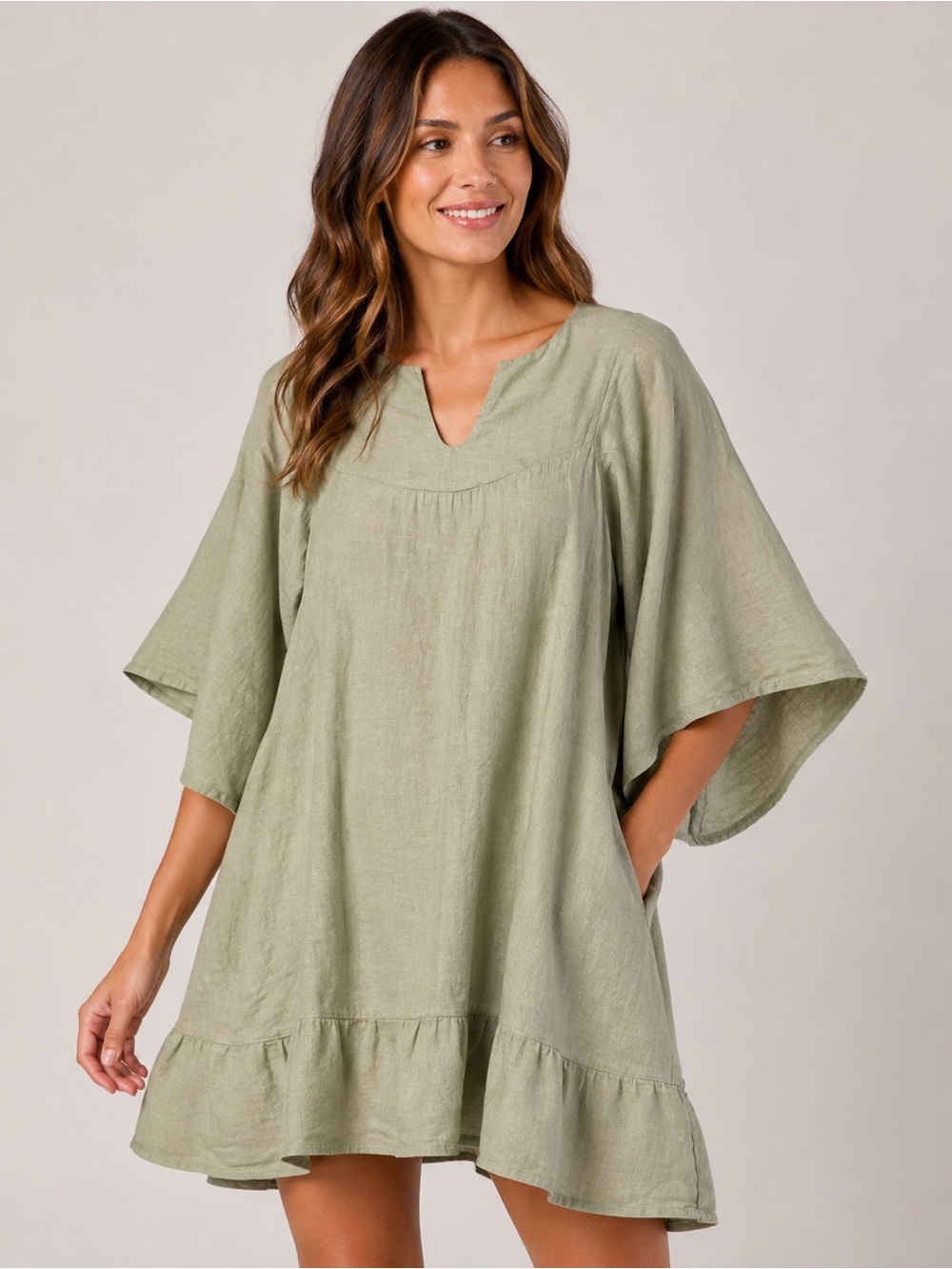 Velia Sierra Women’s S Linen Flowy Dress Boho Minimalist Lagenlook Oversized